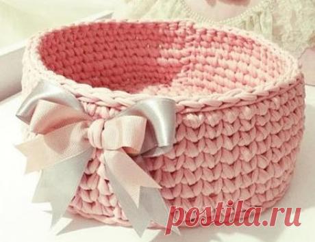 Корзинка крючком из трикотажной пряжи Блог о рукоделии, кулинарии, домоводстве, об интересном в сети,