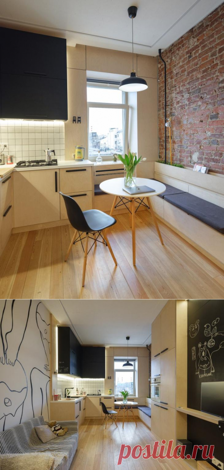 Квартира с интерьером из фанеры на Обводном канале