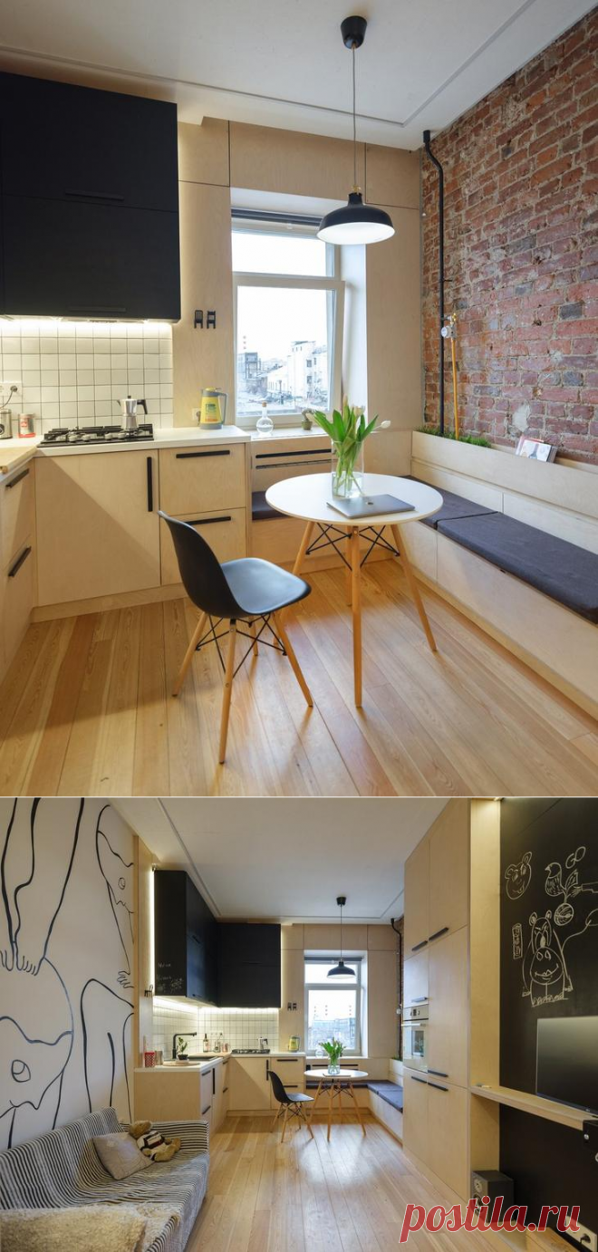 Квартира с интерьером из фанеры на Обводном канале