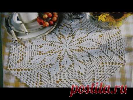 САЛФЕТКА С ЛИСТИКАМИ КРЮЧКОМ ДЛЯ НАЧИНАЮЩИХ (часть 3). СХЕМА.