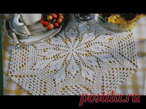 САЛФЕТКА С ЛИСТИКАМИ КРЮЧКОМ ДЛЯ НАЧИНАЮЩИХ (часть 1). СХЕМА.