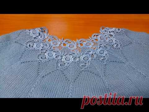 Туника спицами с кокеткой из кружева, подробный МК, 1 часть