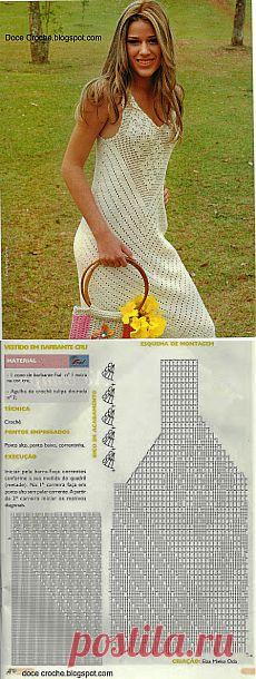 СХЕМА ЭЛЕГАНТНОГО ВЯЗАНОГО КРЮЧКОМ ПЛАТЬЯ..
