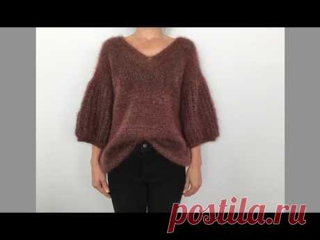 Модный мохеровый свитер.Английская резинка по кругу. Simple knit sweater.