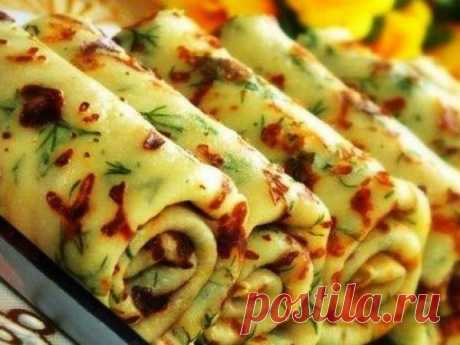 Сырные блины с зеленью Вкусно? Не то слово! Таких блинов вы ещё никогда не ели? Сыр и зелень в тесте дают прекрасный аромат и вкус. Попробуйте, и эти блины будут вашими любимыми!