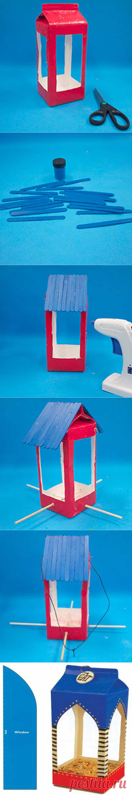 Открытая кормушка из коробки от молока
