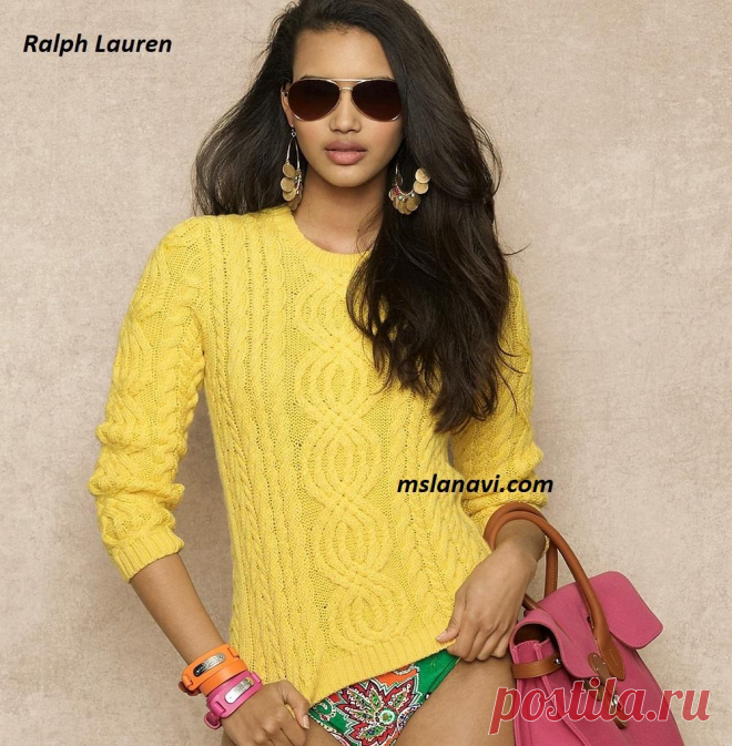 Летний свитер спицами от Ralph Lauren - Вяжем с Лана Ви Летний свитер спицами от Ralph Lauren — классическая модель яркого свитера от известного дизайнера. Как всегда на изделии присутствует округлый центральный аран, хотя в данном варианте он немного изменен. Состоит из простых жгутов и узора «плетенка». В таком варианте, из красивой хлопковой пряжи, получится замечательная летняя обновка в ваш гардероб. Желтый свитер оформлен в пляжный образ, синий — в […]
