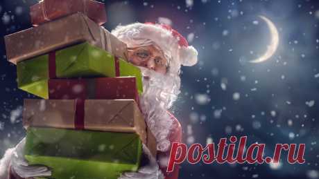 Скачать обои winter, Рождество, night, santa claus, gifts, snow, merry christmas, Новый Год, раздел новый год в разрешении 1366x768