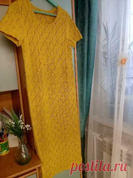 Платье. Пехорка, Классический хлопок 250м- 100г.спицы 3, р 46- 48, ушло 500гр. Сочетание мерсеризованного хлопка и данного ажура совпало идеально так что подклада не требуется.