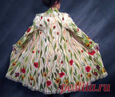 (1) Hand felted wool coat Poppy Flowers