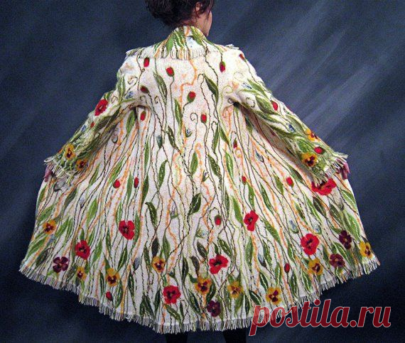 (1) Hand felted wool coat Poppy Flowers