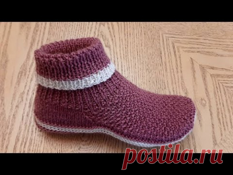 Тапочки-следки на двух спицах  // patik modelleri