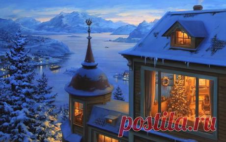 Торжественно, тепло вокруг свечей зажженных.... Художник Евгений Лушпин (Evgeny Lushpin).