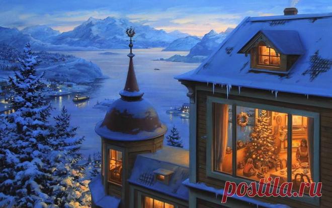 Торжественно, тепло вокруг свечей зажженных.... Художник Евгений Лушпин (Evgeny Lushpin).