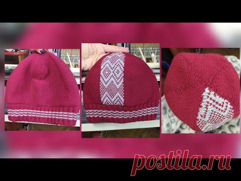 Классическая двойная шапка поперечным вязанием на одной фонтуре - YouTube