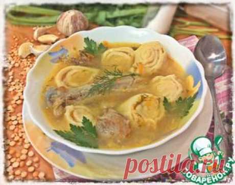 Гороховый суп с чесночными рулетиками - кулинарный рецепт