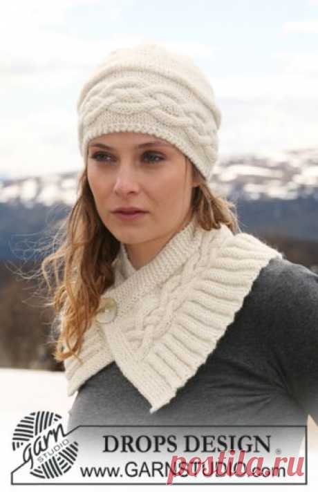 DROPS 114-5 - Kostenlose Strickanleitungen von DROPS Design DROPS Mütze und Kragen mit Zopfmuster in  ”Classic Alpaca” oder Puna.