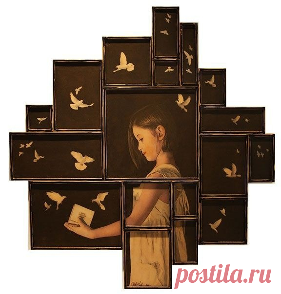 Портрет как конструктор. 
 
 
 Так можно и всю семью собрать в несколько портретов в десятке разных рамок! 