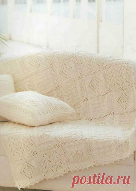 Плед и подушки спицами