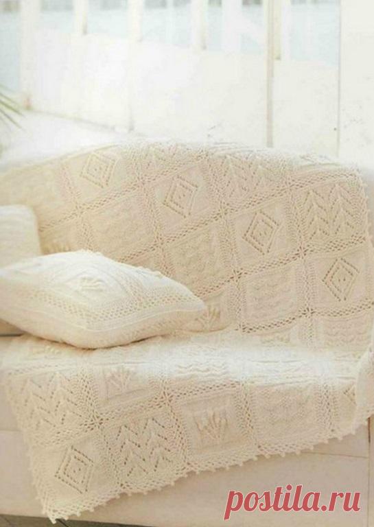 Плед и подушки спицами