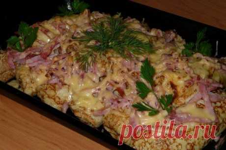 Фаршированные блины под сыром в духовке / Мама может всё!