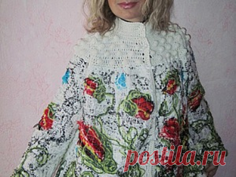 Делаем жакет «Утренняя свежесть» в технике крейзи-вул Материалы: пряжа разной фактуры и плотности разных цветов; водорастворимый флизелин; швейная машина; нитки; крючок; спицы. Вот сделала такой клешеный жакетик. Верх связан крючком, шишечками. Я не буду описывать ход работы. Просто выложу фото, так как смысл будет понятен. Тем более, что это не первое изднлие в технике крейзи-вул. Мне просто очень нравится процесс работы.