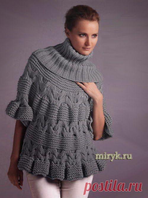 Копилка идей ツ: Пуловер-пончо с узором из кос