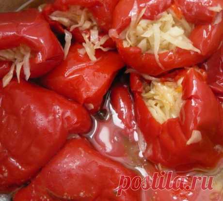 Перцы, фаршированные капустой, квашеные.