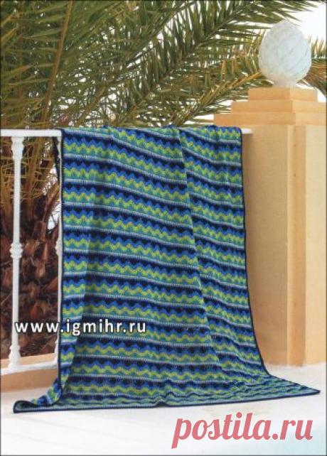 Покрывало с геометрическими орнаментами. Крючок
