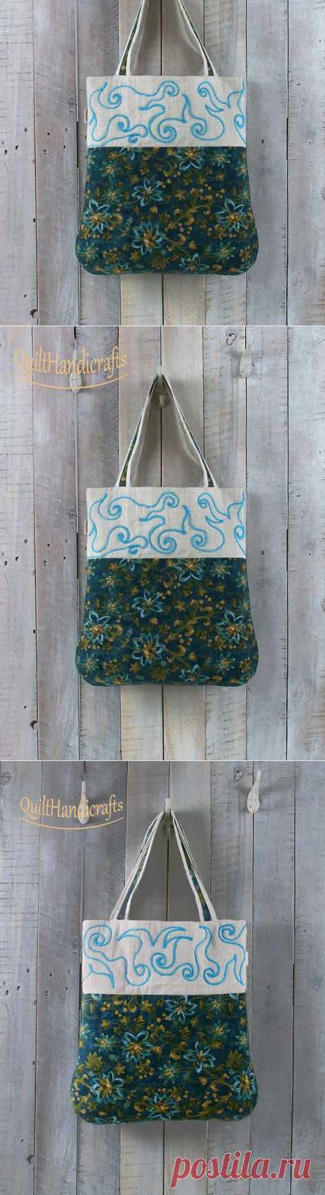 Blue floral bag Tote bag Beautiful bags for by QuiltHandicrafts