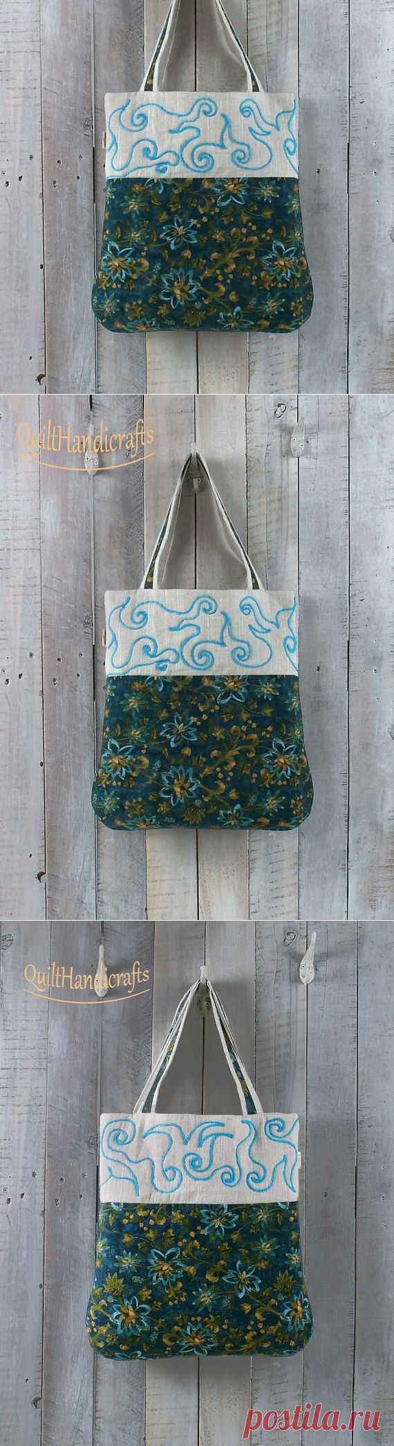 Blue floral bag Tote bag Beautiful bags for by QuiltHandicrafts