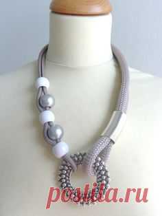 Tribal statement grey silver white necklace by stavroula on Etsy