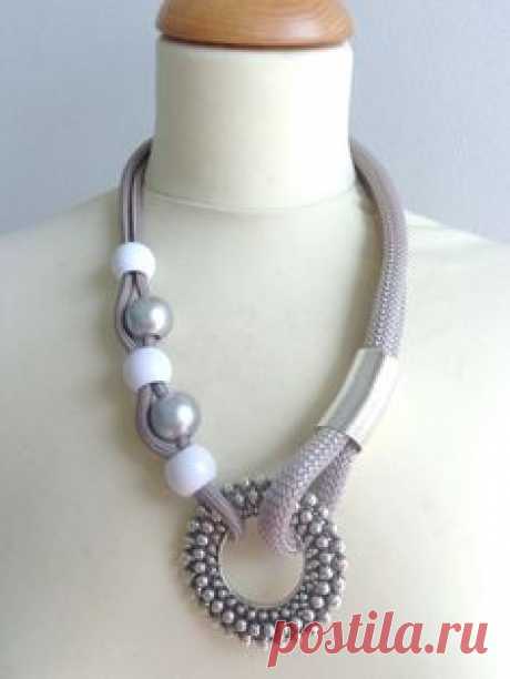 Tribal statement grey silver white necklace by stavroula on Etsy