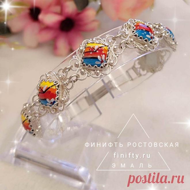 Браслет. Финифть.  Описание на официальном сайте https://finifty.ru/catalog/brasleti/braslet-biryusinka-1