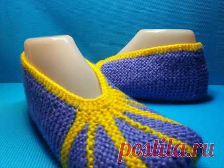 #874⚡ ТАПОЧКИ СПИЦАМИ УКОРОЧЕННЫМИ РЯДАМИ / СЛЕДКИ С БЕСШОВНОЙ ПОДОШВОЙ.✴️