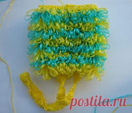 Мастер-класс вязания мочалки цилиндрической с двумя ручками.