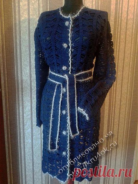 Синий кардиган связаный крючком. С фото и схемой вязания. - вязание крючком на kru4ok.ru