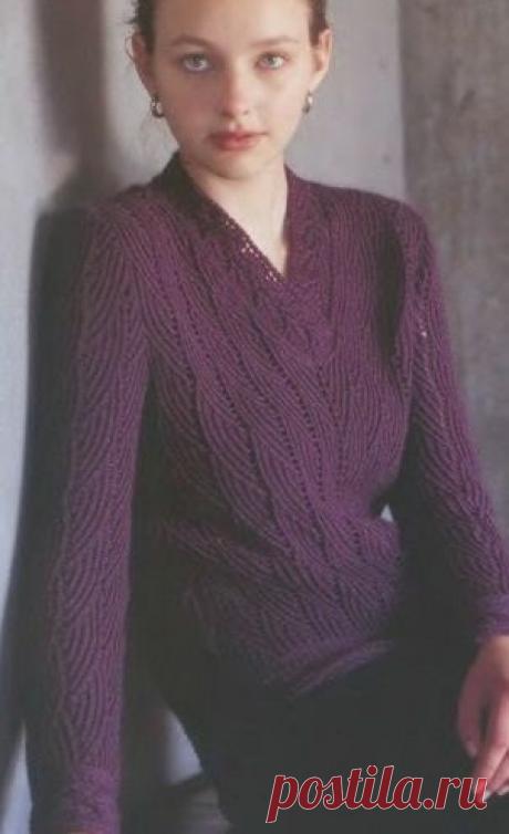 Пуловер с ажурным вырезом | Рукоделие и вязание