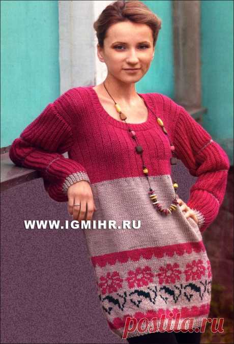 Теплая туника с жаккардовыми узорами. Спицы.