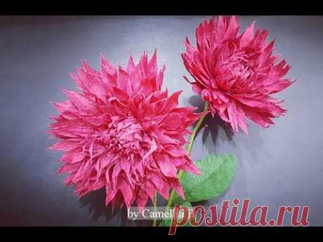 DIY - Paper Dahlia flower from crepe paper-Flor Dahlia de papel crepé- Hoa thược dược giấy nhún