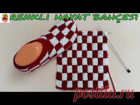 İki Şişle Örülen Damalı Patik Modeli  -  Anlatımlı Yapılışı -  Örgü Dantel Oya El İşi - YouTube