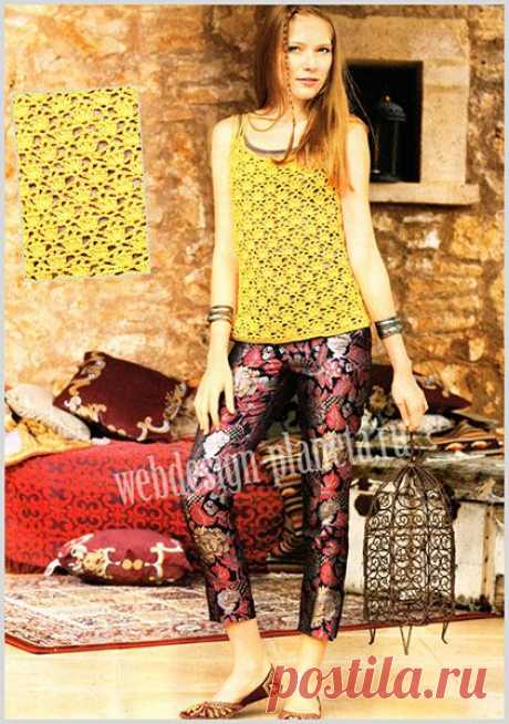 Желтый топ крючком из ленточной пряжи | Вязание спицами, вязание крючком | Мир увлечений современной женщины.