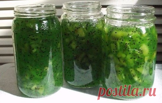 Изумрудное варенье из киви 
Варенье очень вкусное и необычайно красивое!
Ингредиенты:
-5 киви
-1 банан
-1 чайная ложка желатина
-220 гр. сахара
-сок половины лимона
Мелко порезать киви. Туда же порезать мелко банан. Помять не очень сильно. Добавить сахар и чайную ложку желатина. Варить 5--7 минут
Густое, ароматное варенье готово.