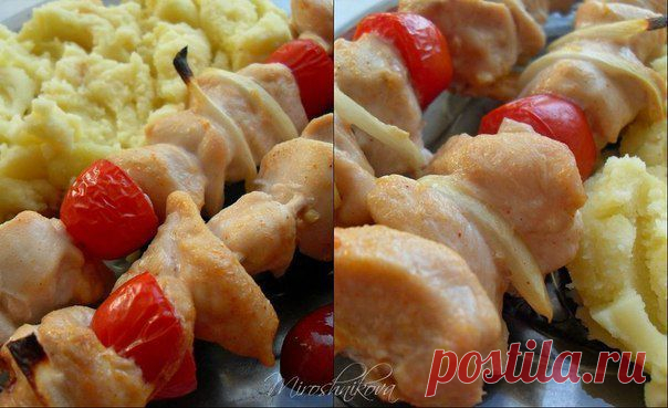 Куриный шашлык в духовке на шпажках.