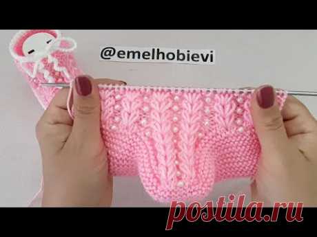 İnci Detaylı İki Şişle Buğday Başağı Desen Bebek Patiği Yapılışı/Knitting Baby Socks Booties DIY