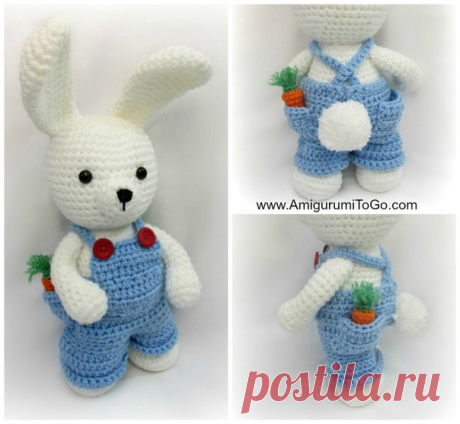 Зайка с одежкой. Описание вязания.
Автор: AmigurumiToGo
Перевод: Love Amigurumi
