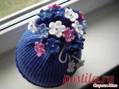 Шапка с цветочками крючком | Handmade24