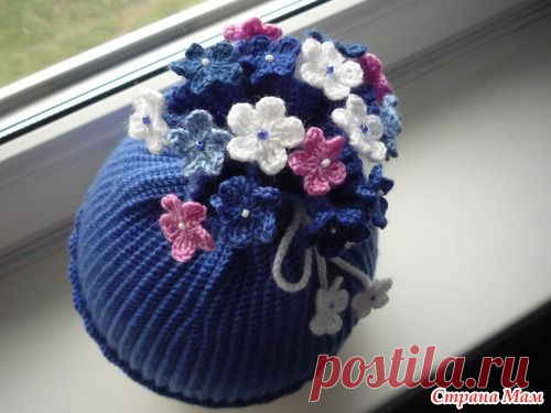 Шапка с цветочками крючком | Handmade24