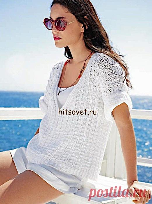 Пуловер \ топ белый спицами