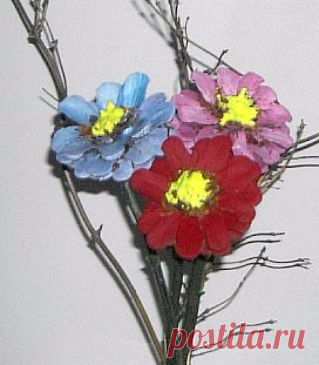 Цветы из шишек, семечек, листьев кукурузы, фисташек и макарон